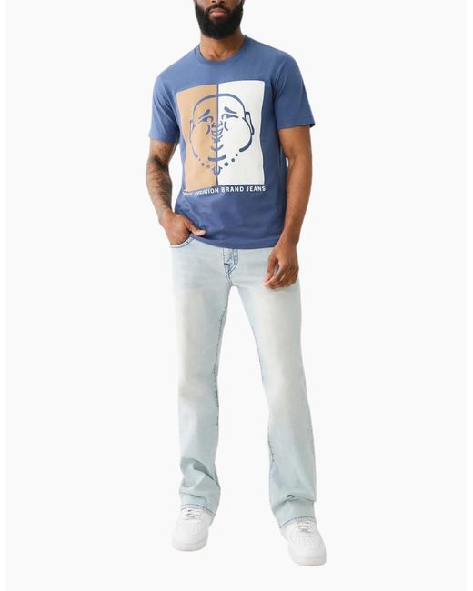 True Religion Blue 108323 Graphic T Shirts Logo Crew Neck Half Sleeve Cotton Tee for men
