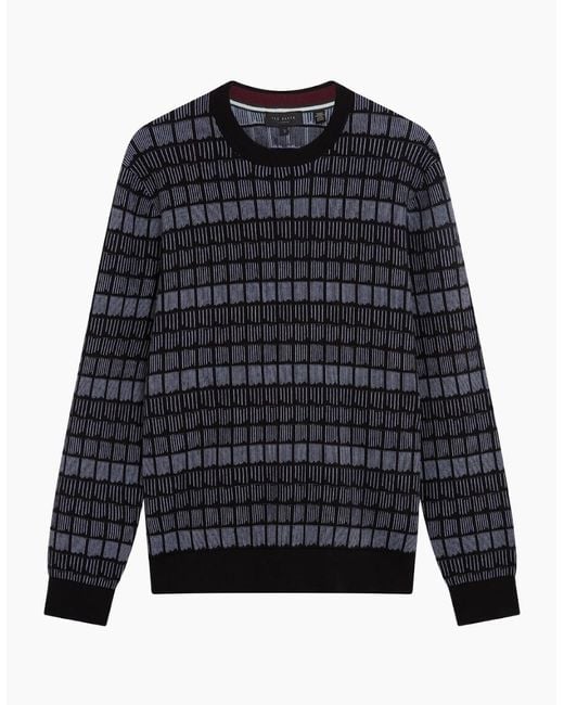 Ted Baker Blue Osburn Regular Fit Jacquard Crewneck Jumper for men
