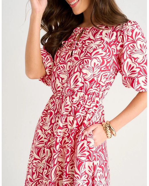 Gini London Red Paisley Print Elasticated Waist Midi Dress