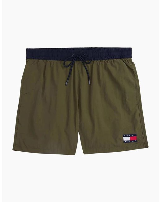 Tommy Hilfiger Green Heritage Mid Length Swim Shorts, Army for men