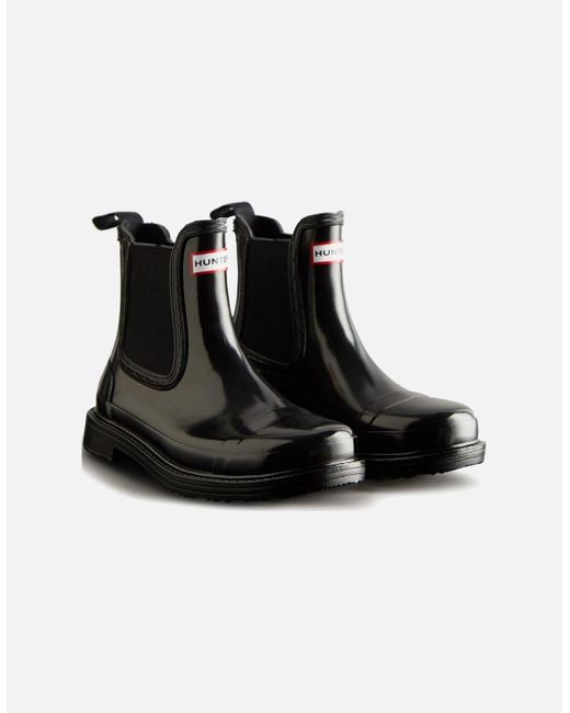 Hunter Black Commando Gloss Chelsea Boot Wellingtons