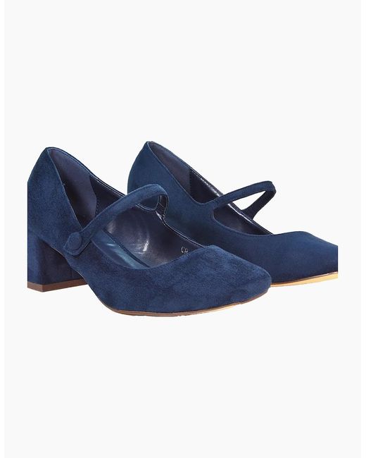 XY London Blue Ladies Leneka Low Block Heel Court Shoes