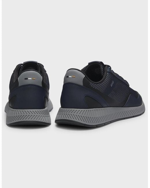 Boss Blue Boss Reflective-Nylon Trainers With Ridged Sole for men