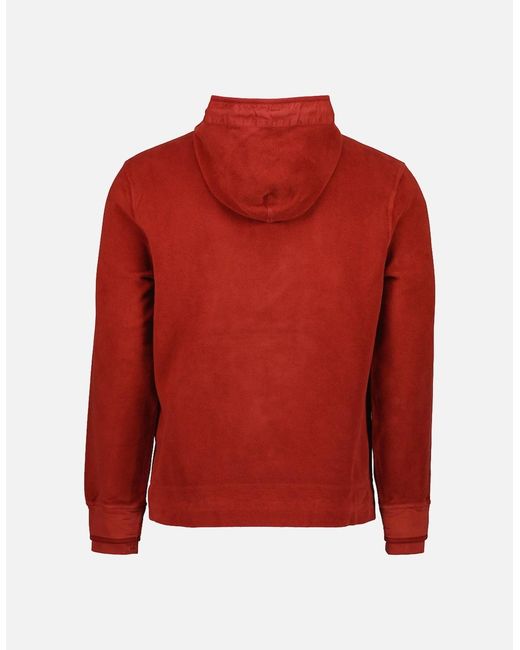 C P Company Red Brushed Fleece Logo Hoodie for men