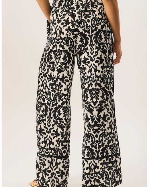Gini London Black Mono Ikat Print Wide Leg Trousers