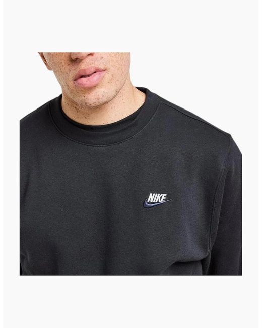 Nike Black Sweatshirt Club Swoosh Casual Sportswear Pullover Top Cotton New for men