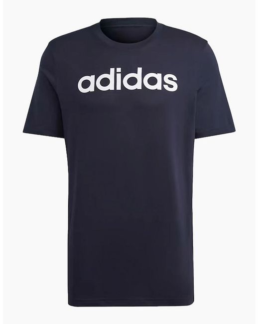 Adidas Blue Essentials T Shirts Crew Neck Single Jersey Linear Embroidered Logo for men