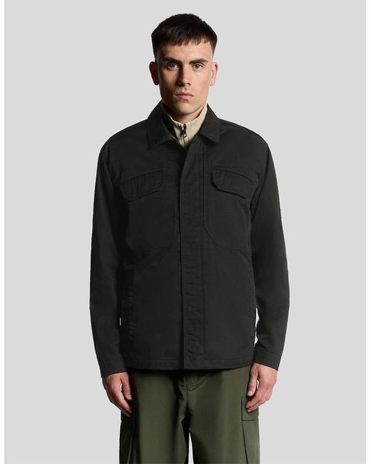 Lyle & Scott Black Solid Patterned Overshirt With Flap Pocket for men