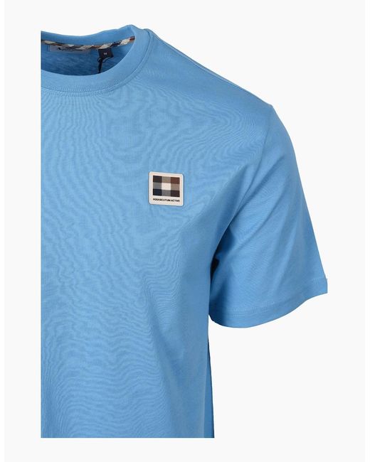 Aquascutum Blue Club Check Badge T-Shirt Avio for men