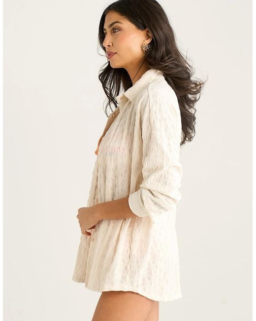 Gini London Natural Textured Oversized Long Sleeve Shirt