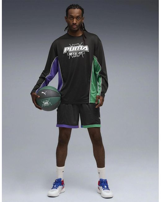 PUMA Black Hoopaverse Shooting Long Sleeve Performance Gym Top for men