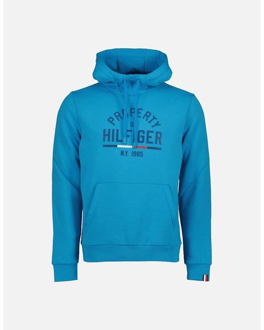 Tommy Hilfiger Blue Logo Print Hooded Sweatshirt for men