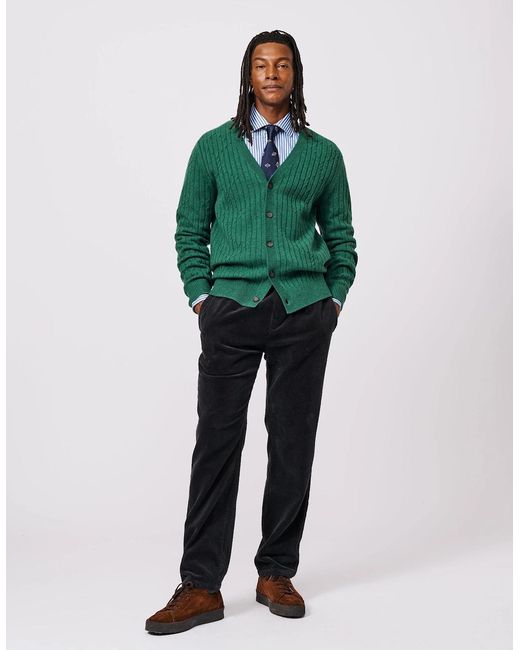 aubi Green Leonard Cable Cardigan for men