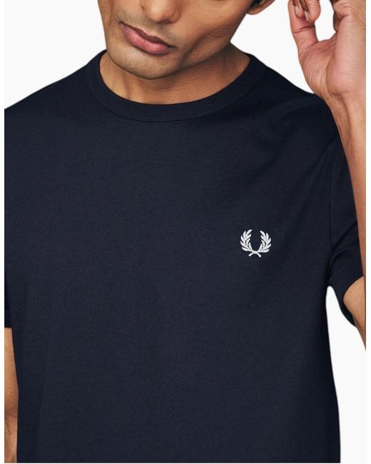 Fred Perry Blue T Shirt Ringer Crew Neck Short Sleeve Summer Tee for men