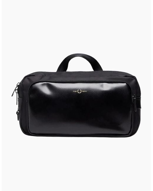 Fred Perry Black Nylon Twill Leather Cross Body Bag for men