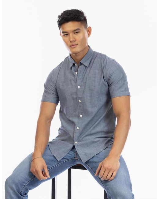 Peter Werth Blue Collared Neck Short Sleeve Regular Fit Shirt for men