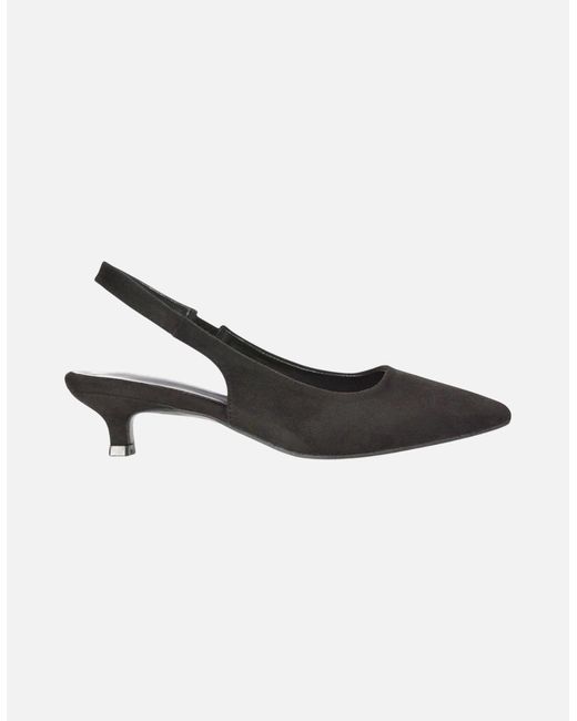 XY London Black Ladies Leila Sling Back Low Kitten Heel Court Shoes