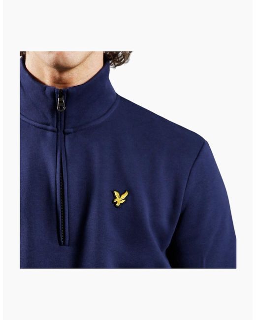 Lyle & Scott Blue Lyle & Scott Ml2022V Loopback Half Zip High Neck Jumper Winter Sweatshirt for men