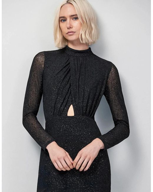 Ro&zo Black Cleo Flocked Cut Out Detail Dress