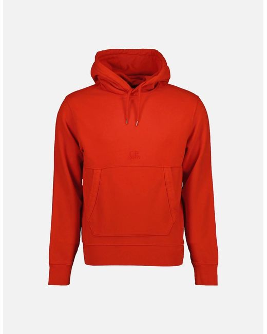 C P Company Red Brushed Fleece Resist Dyed Logo Hoodie for men