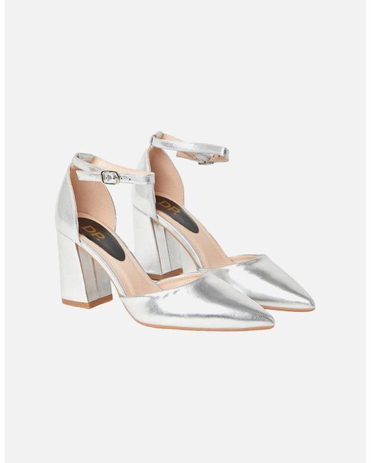 Dorothy Perkins White Ladies Blanche Pointed Ankle Strap High Block Heel Court Shoes