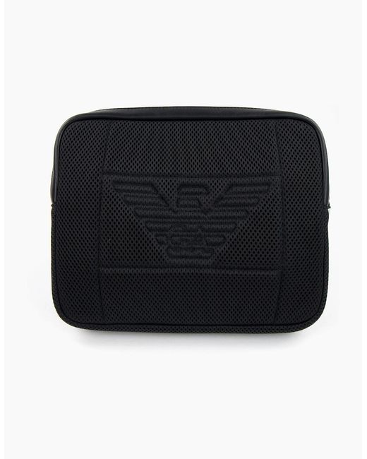 Emporio Armani Black Small Mesh Eagle Briefcase Bag for men