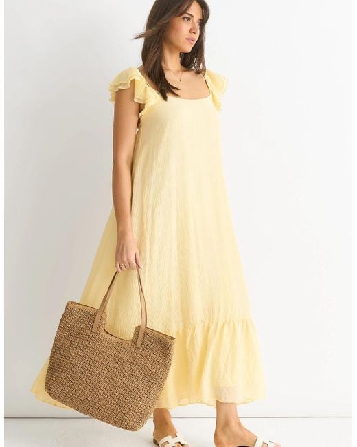 Gini London Yellow Lemon Ruffle Short Sleeve Viscose Maxi Dress