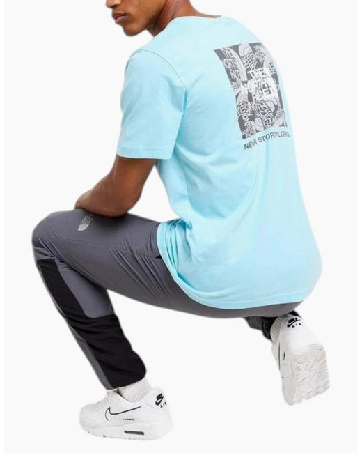 The North Face Blue T Shirts Box Exploration Crew Neck Graphic Print Summer Tee for men