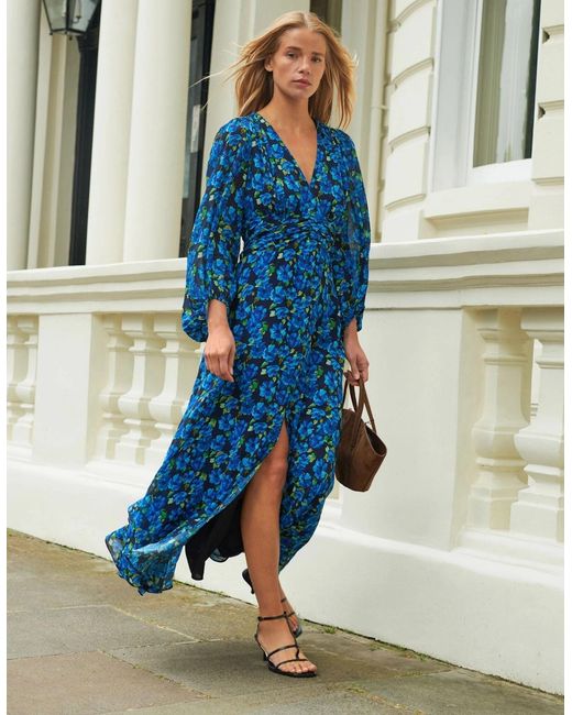 Ro&zo Blue Floral Print Ruched Waist Dress