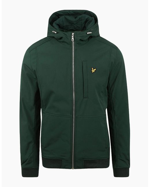 Lyle & Scott Green Lyle & Scott Branded Logo Dark Hooded Softshell Jacket for men