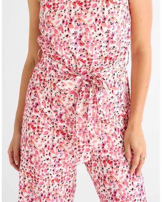 Gini London Red Floral Halter Neck Jumpsuit