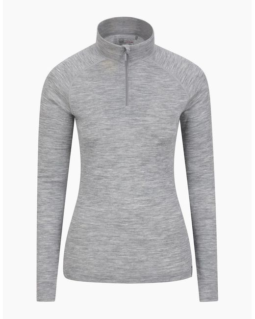Mountain Warehouse Gray Ladies Merino Wool Zip Neck Thermal Top