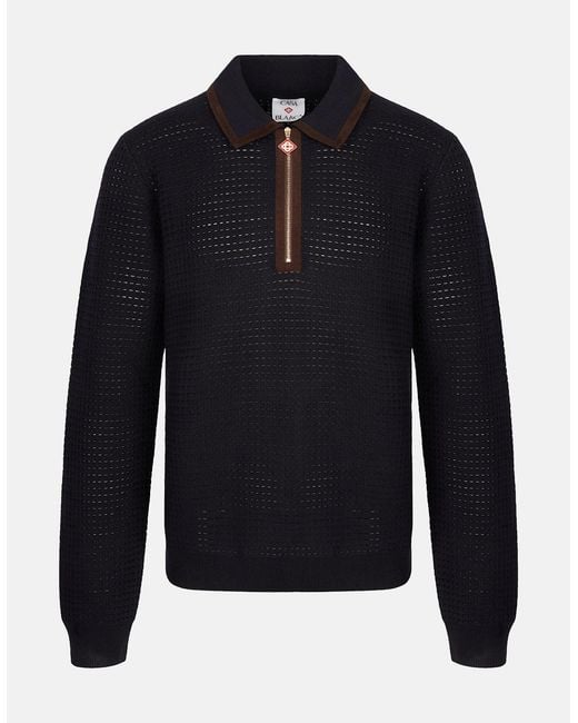 Casablanca Blue Waffle Stitch Ls Polo Shirt for men