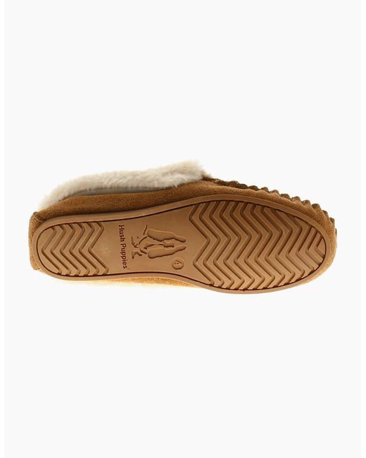 Hush Puppies Brown Moccasin Slippers Agnes Fur Slipper Leather Slip On Tan Uk S