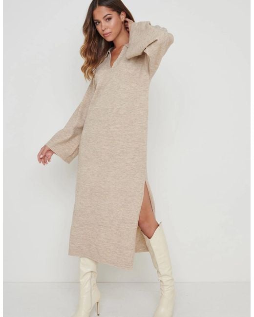Pretty Lavish Natural Cas Collared Knit Dress