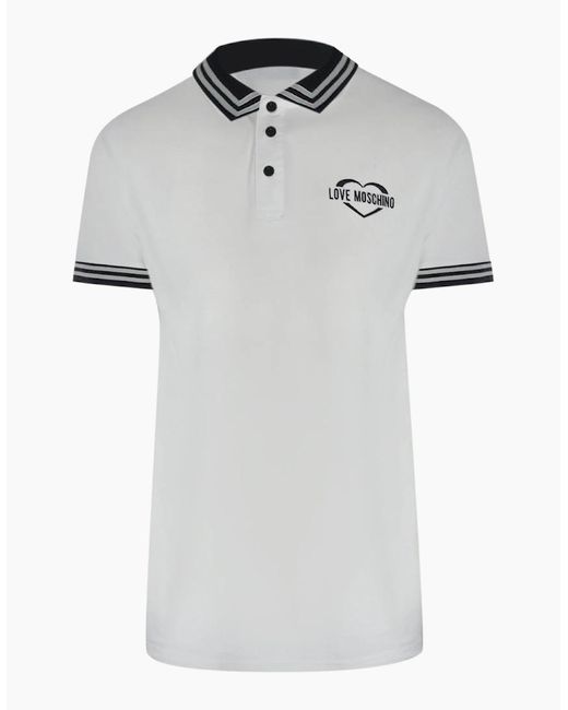 Love Moschino White Twin Tipped Collar Polo Shirt for men