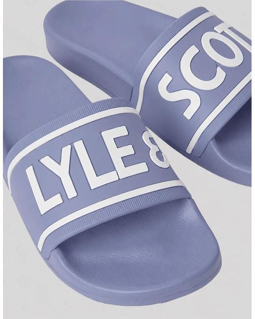 Lyle & Scott Blue Logo Strap Slides for men