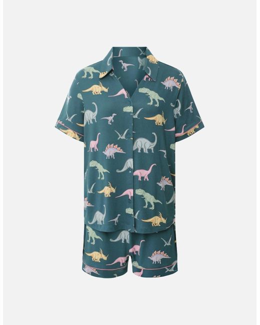 Chelsea Peers Blue Dinosaur Print Short Pyjama Set