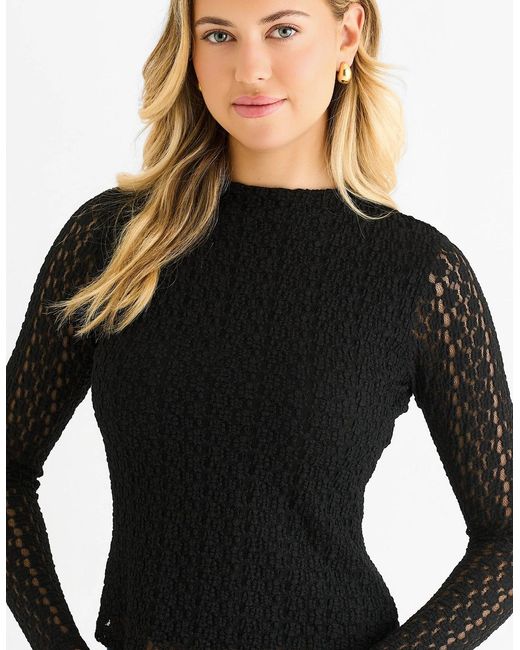 Gini London Blue High Neck Jersey Lace Long Sleeve Top