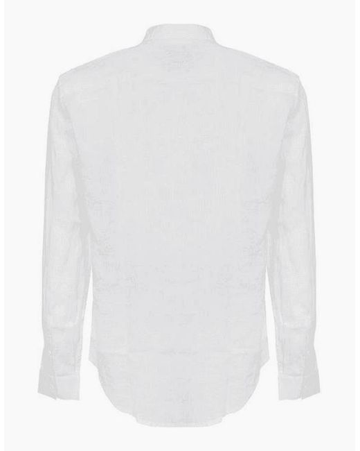 ARMANI EXCHANGE White Woven Button Up Linen Shirt for men