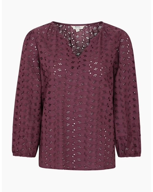 Mountain Warehouse Purple Ladies Broderie Lightweight 3/4 Sleeve Casual Shirt