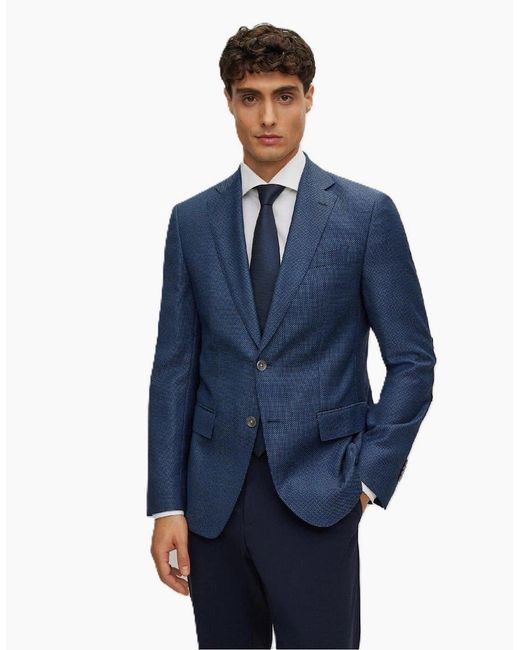Boss Blue Hutson Regular Fit Textured Elbow Patch Blazer for men