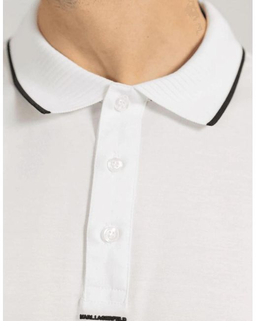 Karl Lagerfeld White Cotton Stripe Collar Polo Shirt for men