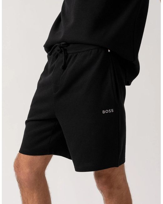 Boss Black Boss Waffle Cotton Blend Waffle Structure Pyjama Shorts With Embroidered Logo for men