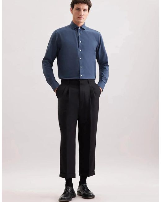 Seidensticker Blue Regular Fit Spread Kent Pepita Flannel Shirt Dark for men