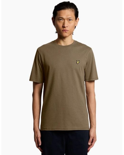 Lyle & Scott Green Lyle & Scott Cotton Crew Neck Khaki Ash T-Shirt for men