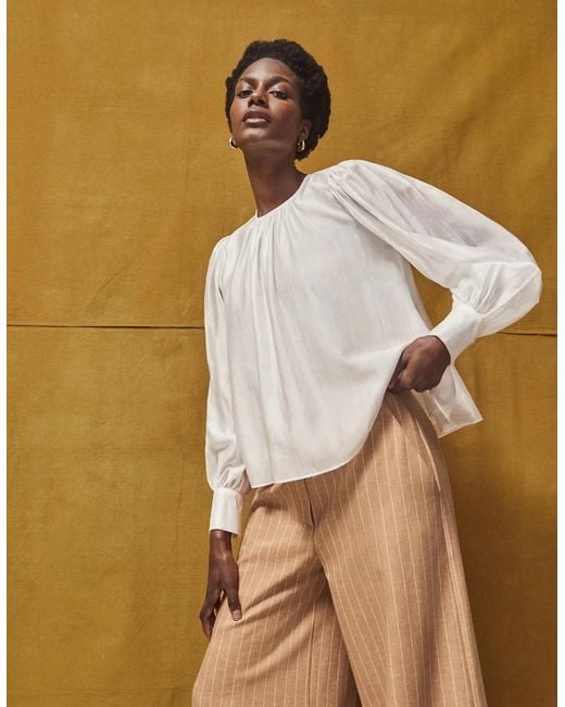 Ro&zo White Gathered Button-Cuff Blouse