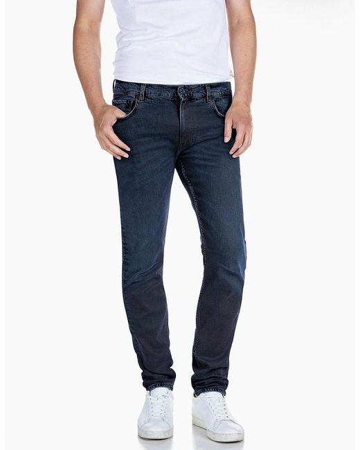 Replay Blue Hyperflex Re-Used Mickym Slim Tapered Jeans for men