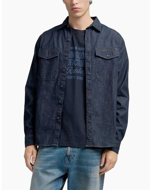 Replay Blue Classic Denim Shirt for men
