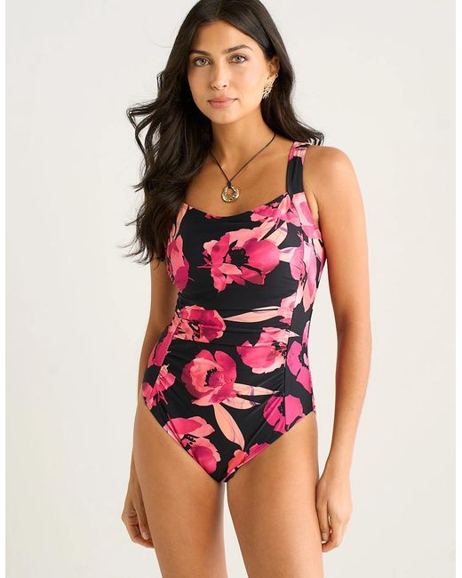 Gini London Red Floral Ring Detail Swimsuit